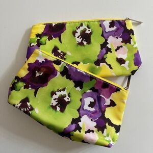CLINIQUE Lot of 2 Cosmetic Bags Unused Floral Abstract Pattern Zip Top Make Up